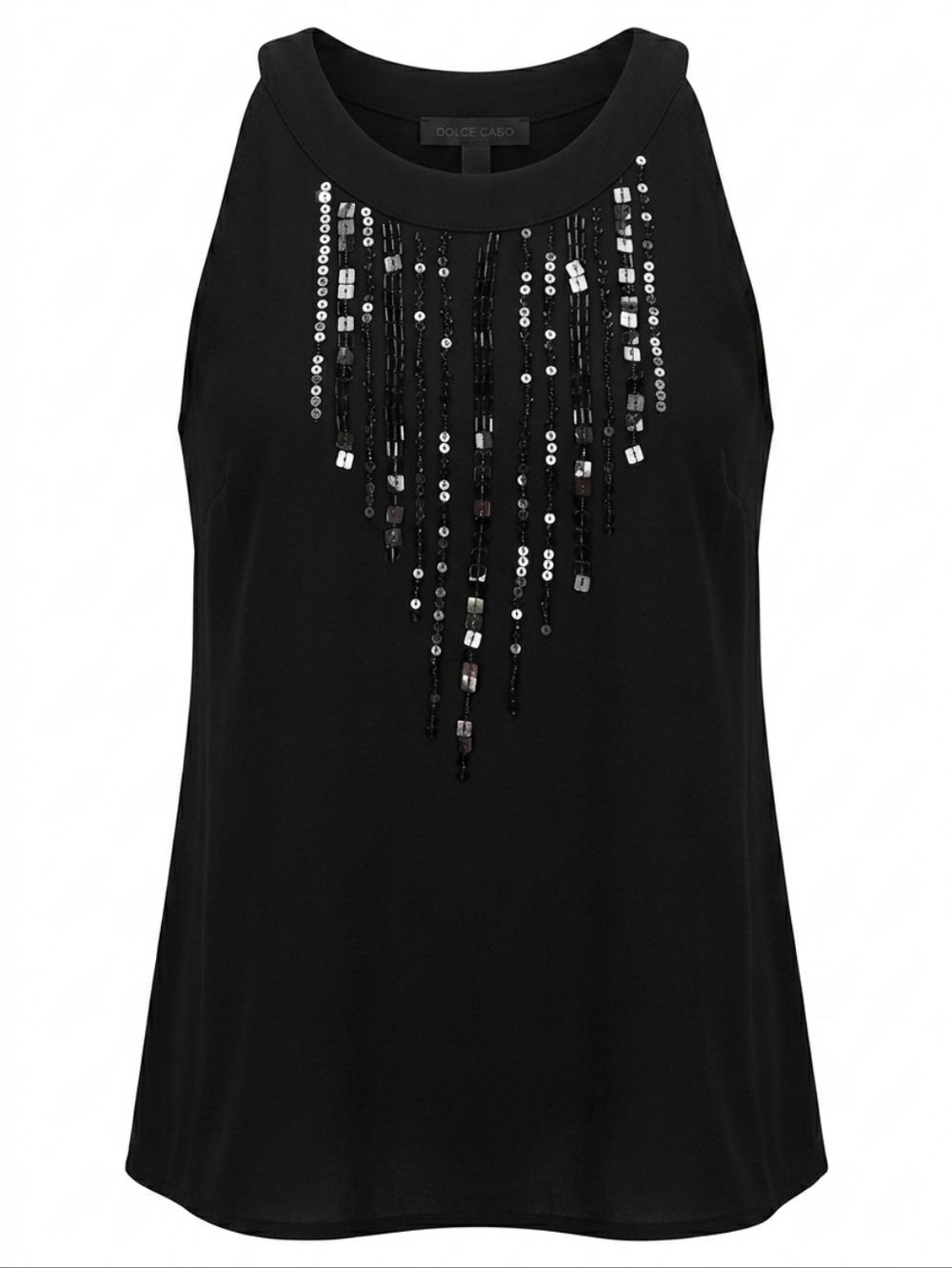 NWT Dolce Cabo Black Beaded Sequin Sleeveless Blouse Small Layer Contemporary
